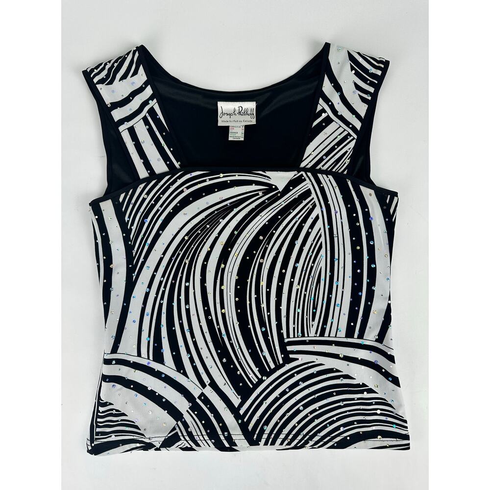 VTG Joseph Ribkoff Zebra Sequin Tank Top 8 M Y2K Baby Tee Animal Print Glam